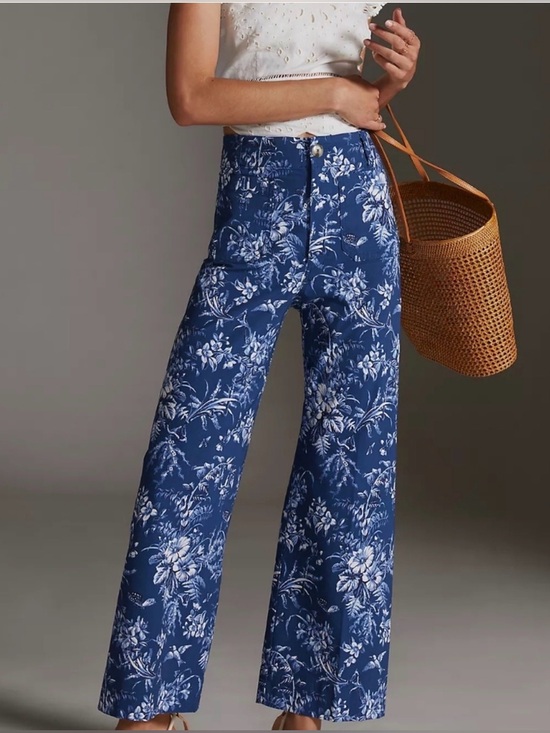 Maeve Pants - Anthropologie Maeve The Colette Cropped Wide-Leg Pants Blue Motif floral NWT
